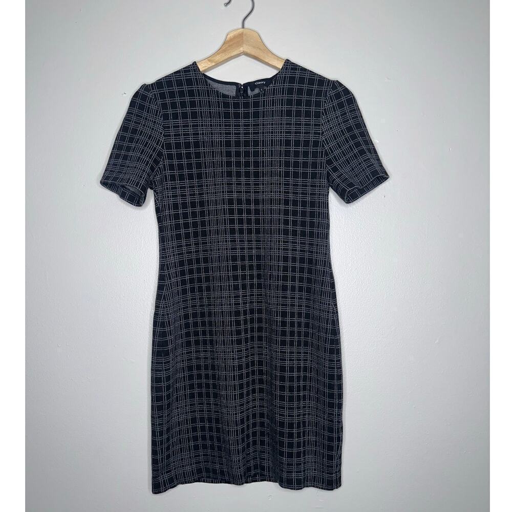 Theory Rijik Plaid Short Sleeve Career Dress Black White Size 4 - Picture 2 of 7